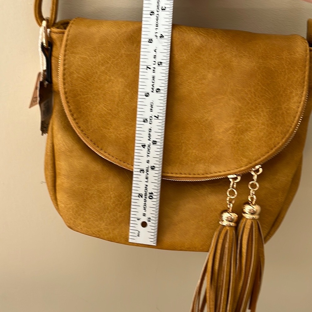 Alyssa vegan leather flap over crossbody handbag purse with tassels. NWT - Picture 16 of 16